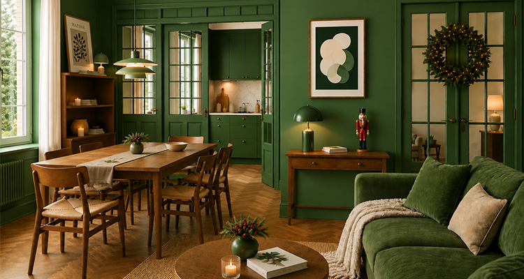 Cin Valentine apuesta por el verde Bosco Ch63 para decorar los interiores esta Navidad